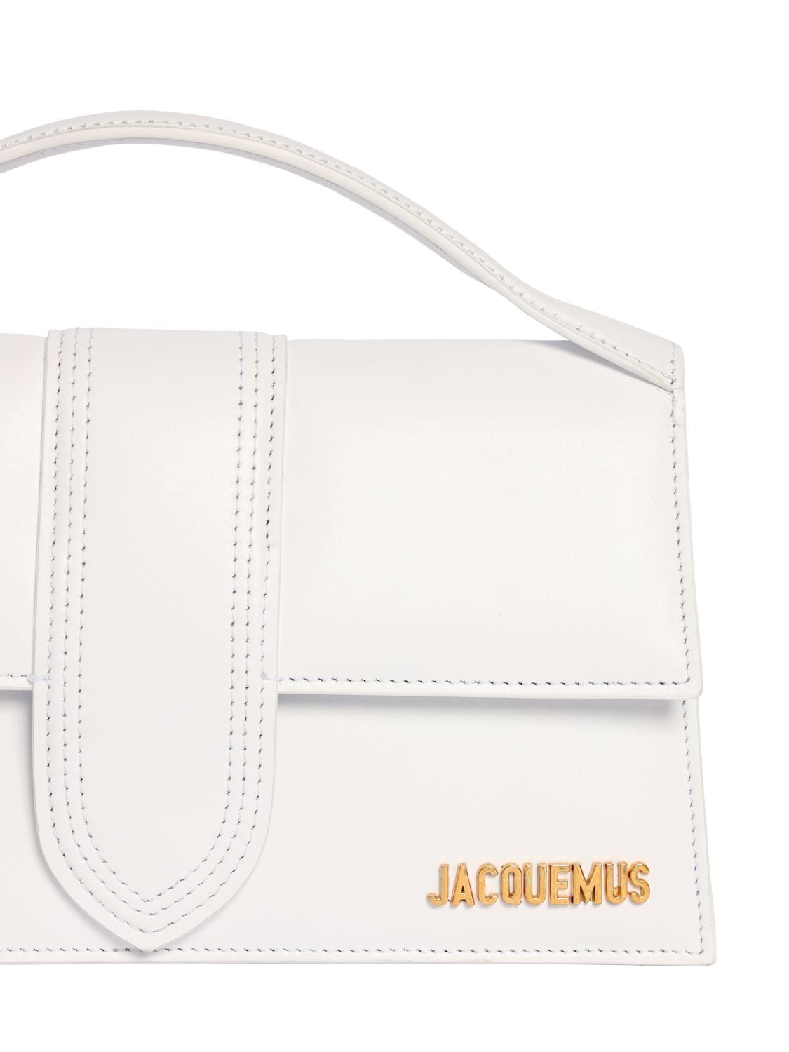 Shop Jacquemus Le Grand Bambino Leather Top Handle Bag In White