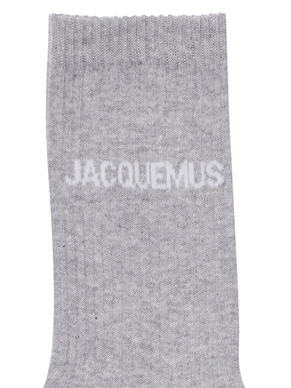 Shop Jacquemus Les Chaussettes Logo Knit Socks In Grey
