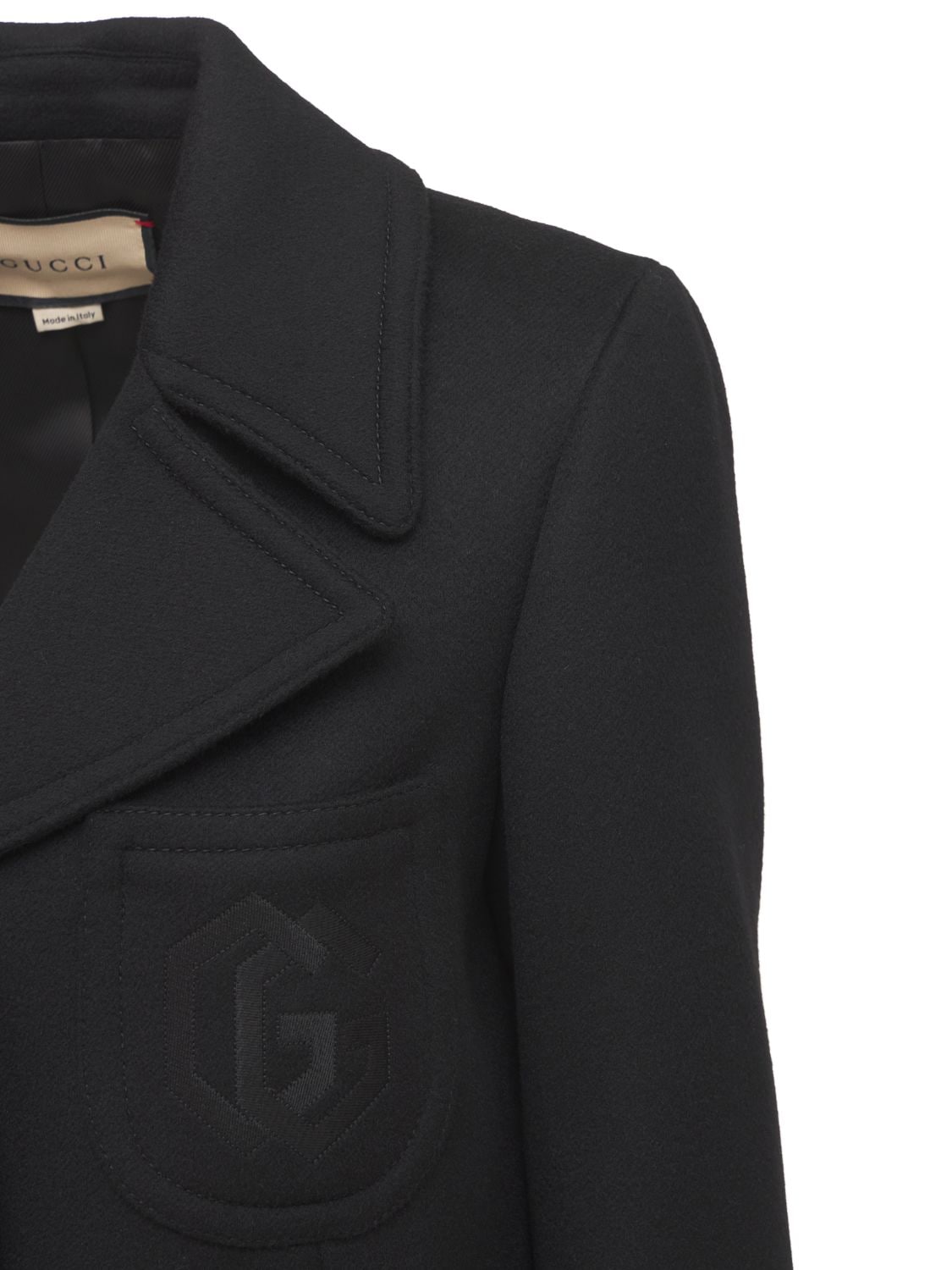 Shop Gucci Embellished Wool Coat In Black