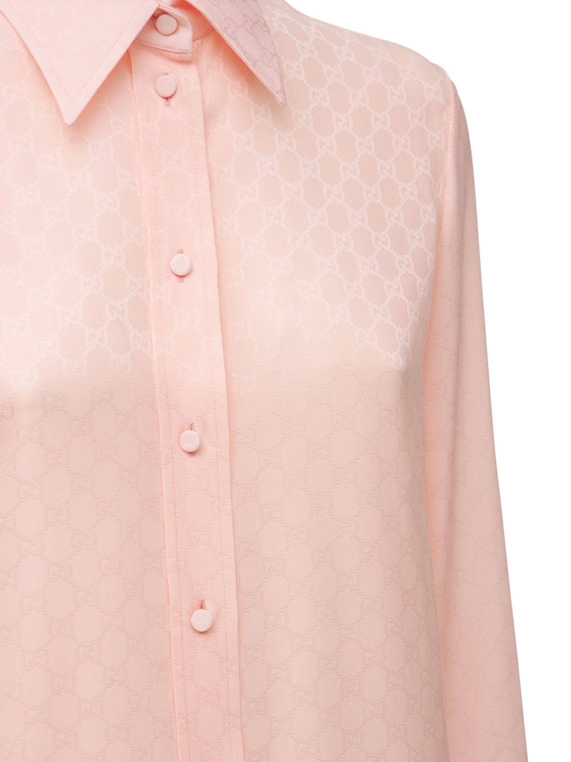 Shop Gucci Gg Jacquard Silk Crepe Shirt In Pink