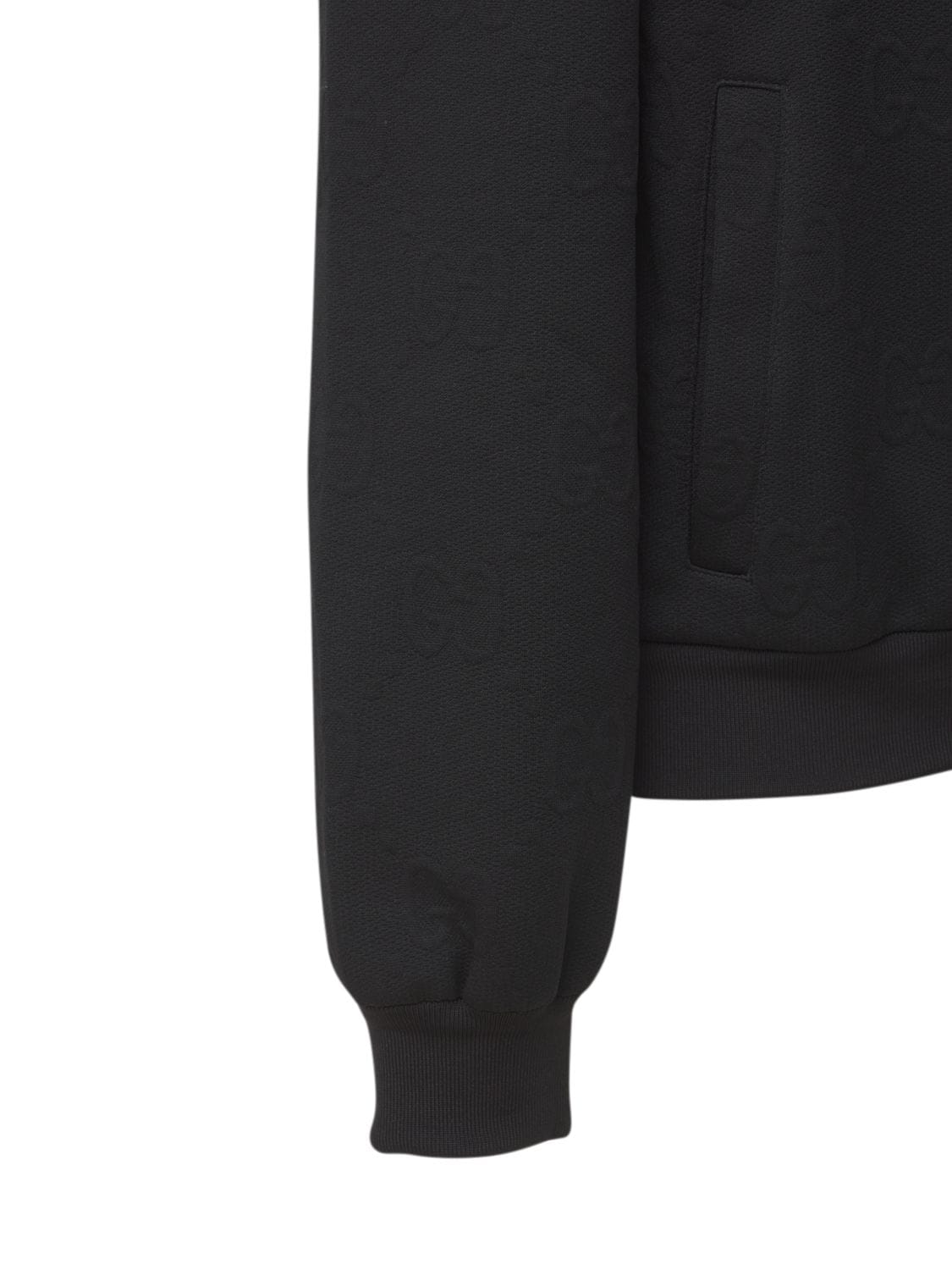 Shop Gucci Logo Jacquard Jersey Jacket W/ Hood In Black