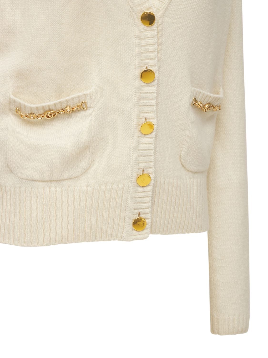 Shop Gucci Cashmere Knit Cardigan W/ Horsebit In Ivory