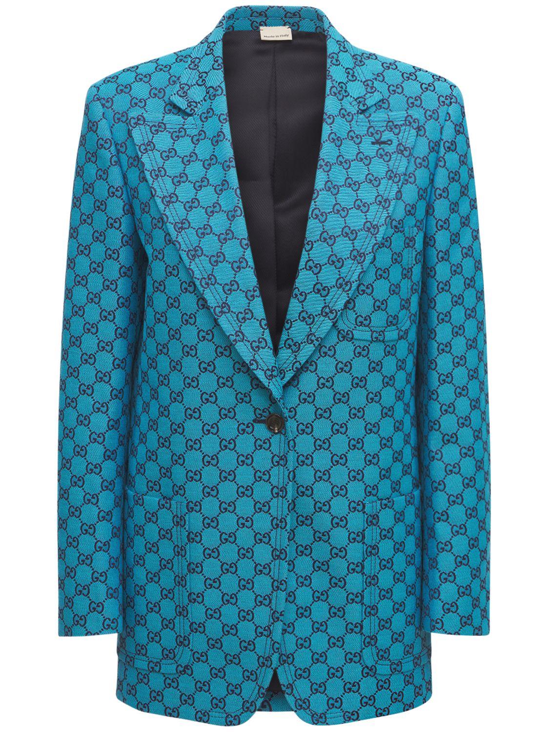 Gucci Gg Multicolor Cotton Blend Jacket In Light Blue