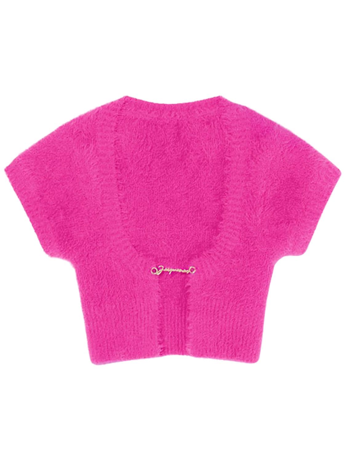Shop Jacquemus La Maille Neve Fluffy Crop Top In Pink