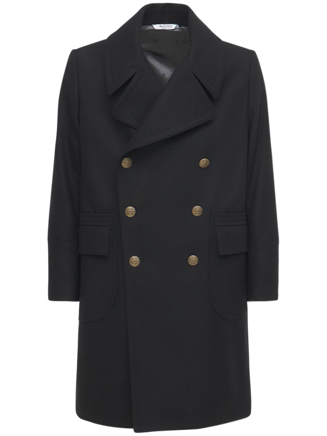 Bottega Martinese Double Breast Wool Blend Coat In Black | ModeSens