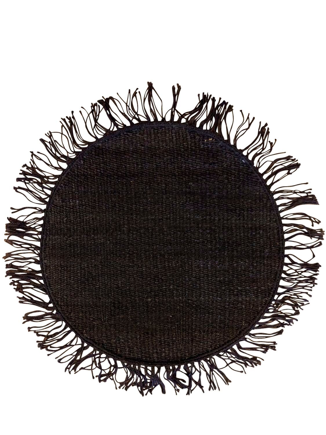 Studio Maleki Cocco Round Handmade Jute Rug W/ Fringes In Black