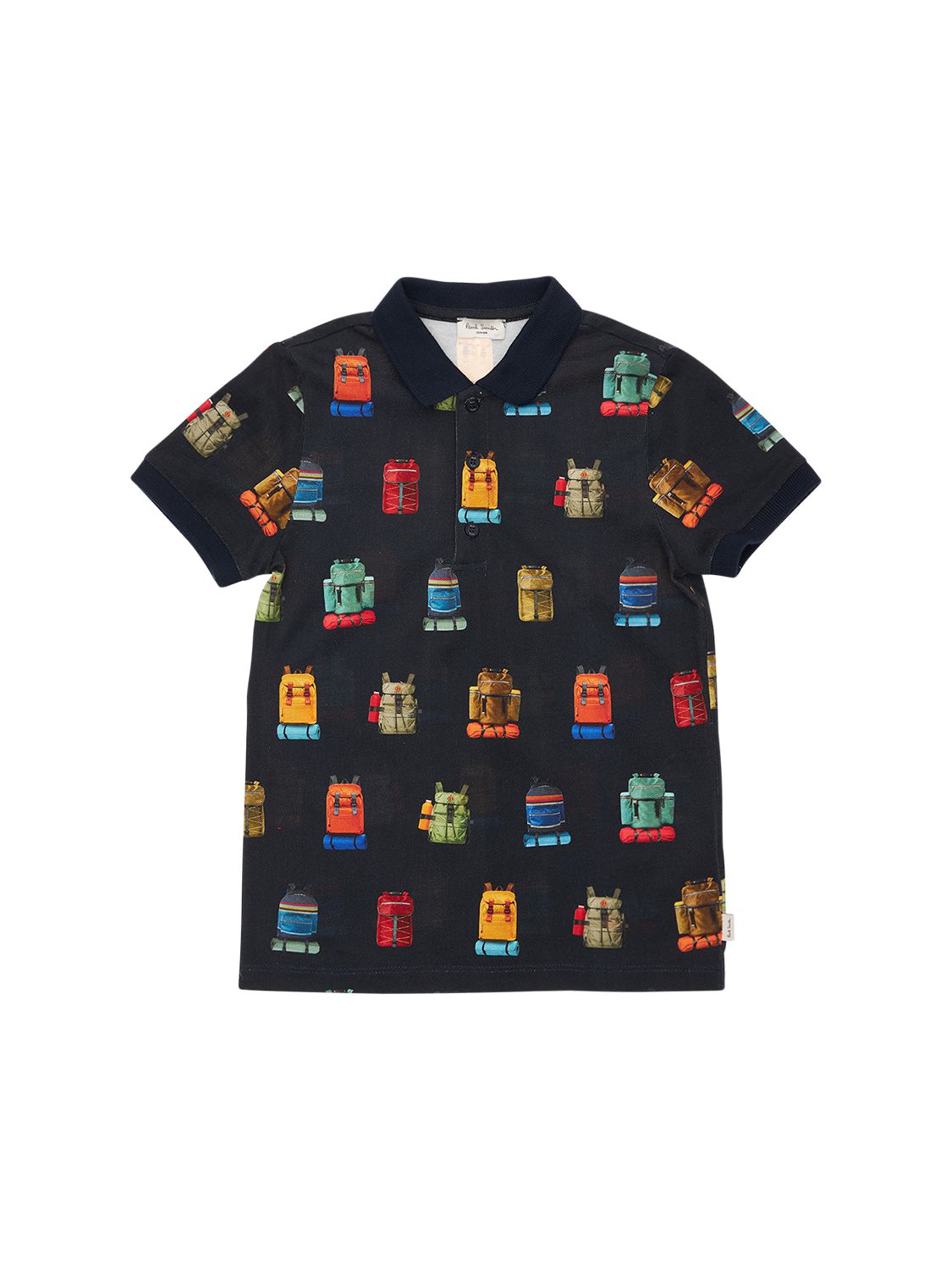 Paul Smith Junior All Over Print Cotton Polo Shirt In Navy,мульти