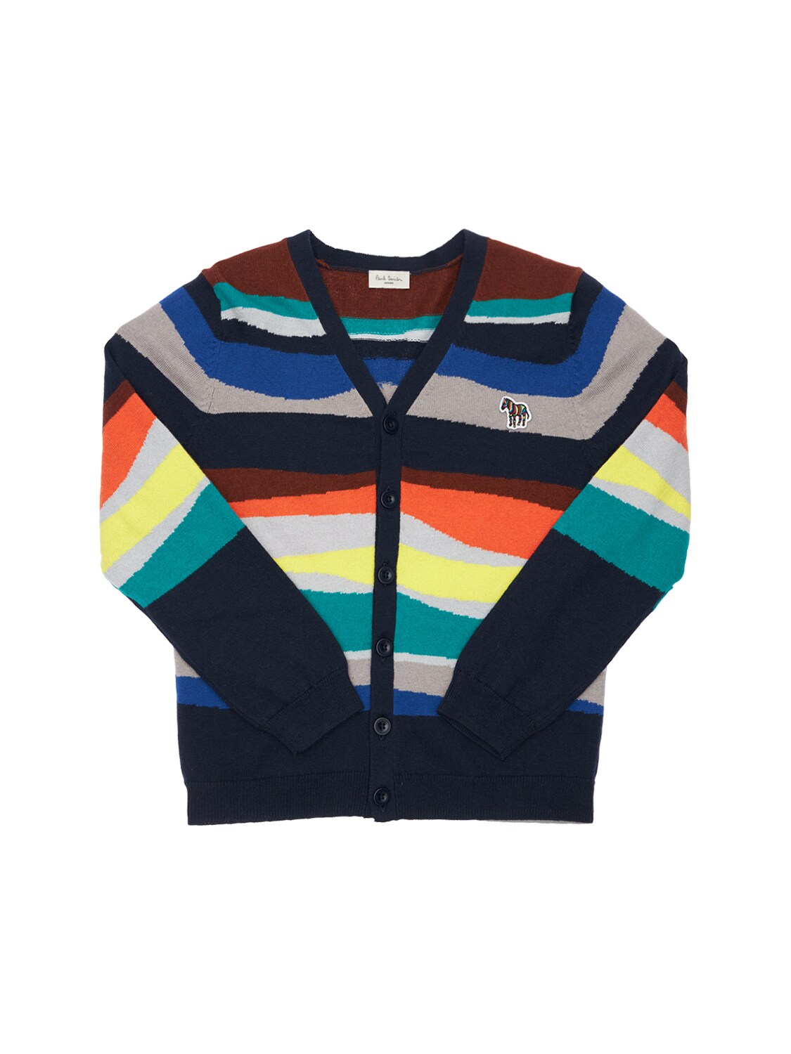 PAUL SMITH JUNIOR STRIPED COTTON & CASHMERE KNIT CARDIGAN,74I6SM029-WJQW0