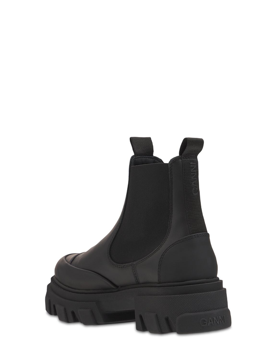 Shop Ganni 50mm Low Leather Chelsea Combat Boots In Black