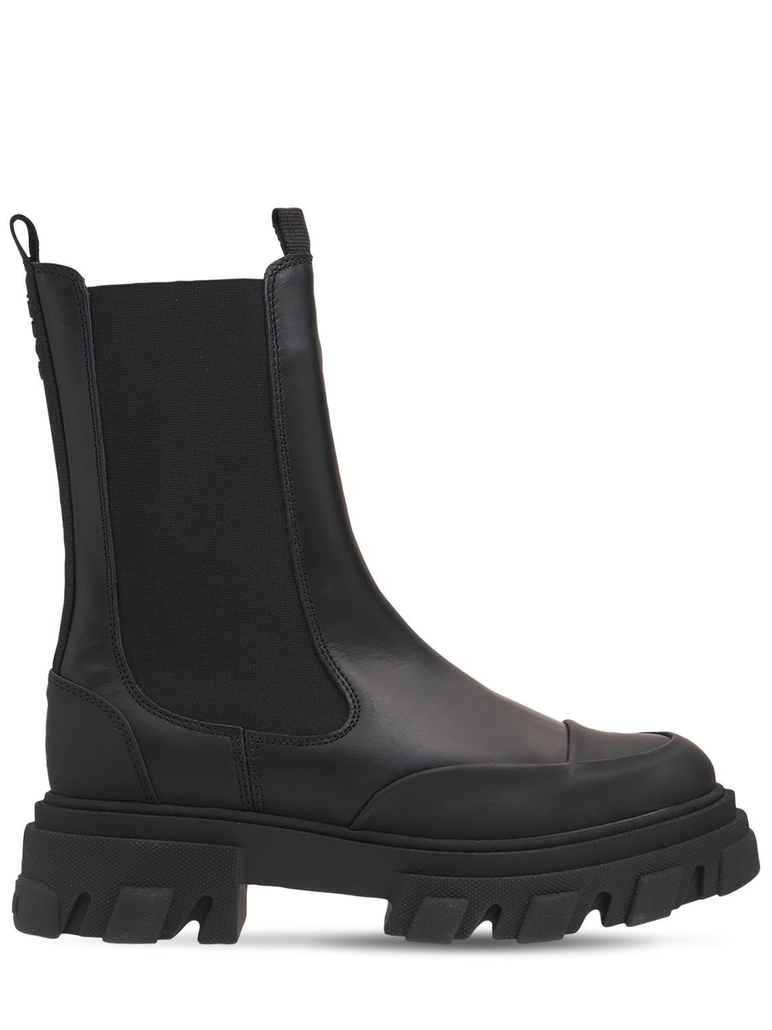 Ganni 50mm Mid Leather Chelsea Combat Boots In Black