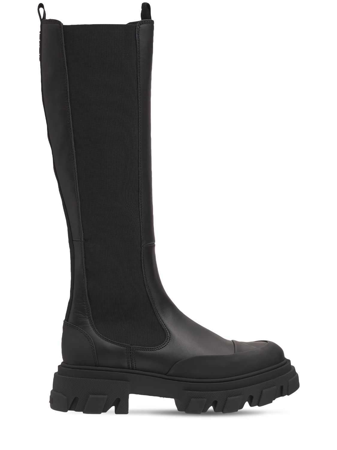 GANNI - Botas chelsea altas de piel 50mm - Negro | Luisaviaroma