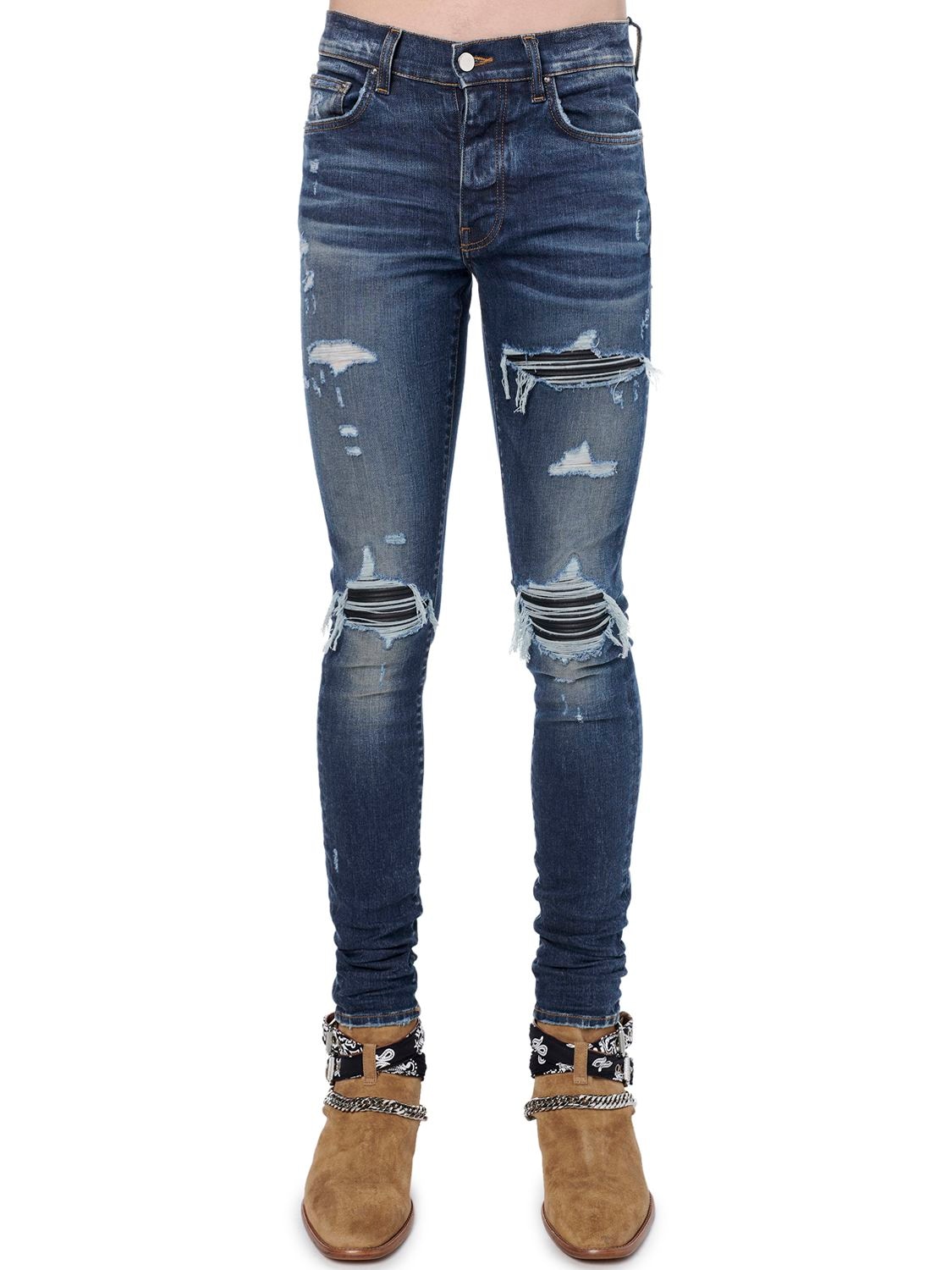 Shop Amiri 15cm Tapered Mx1 Cotton Denim Jeans In Deep Indigo