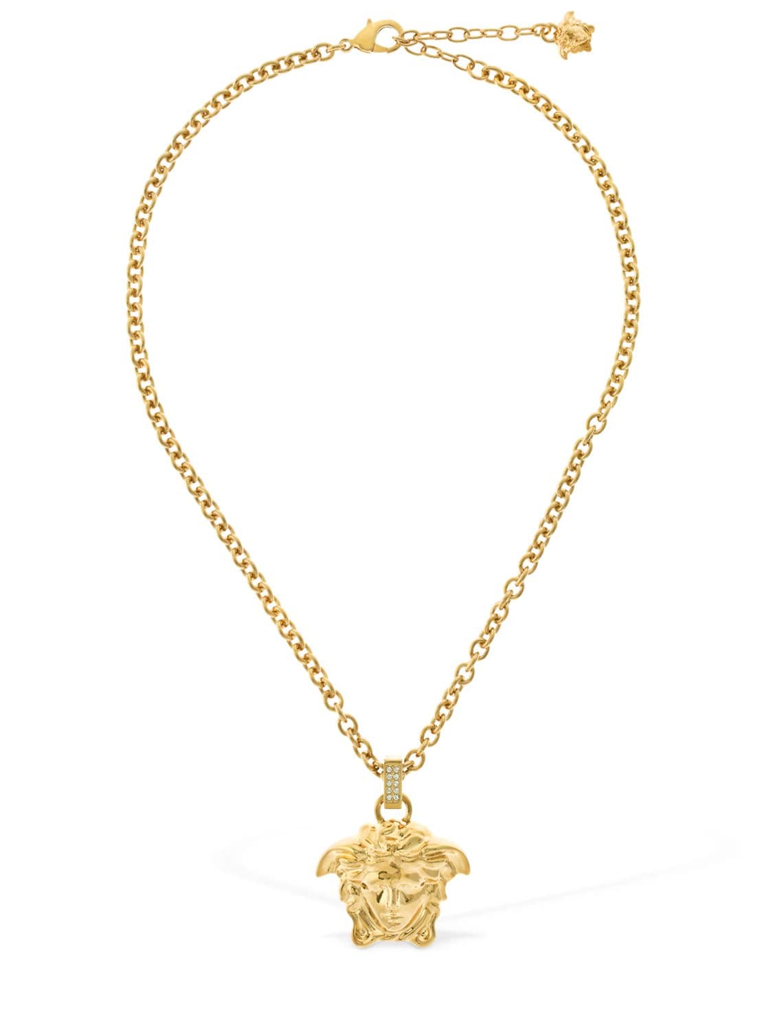 Versace Medusa Charm Necklace In Gold,crystal