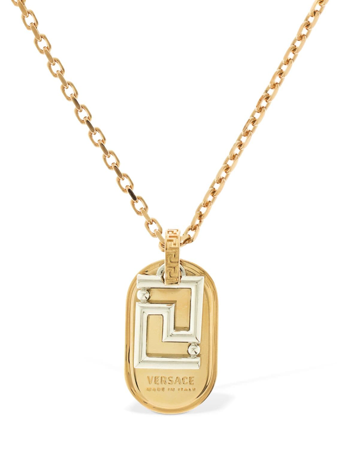 Versace - Plaque & greek motif charm necklace - Gold/Silver | Luisaviaroma