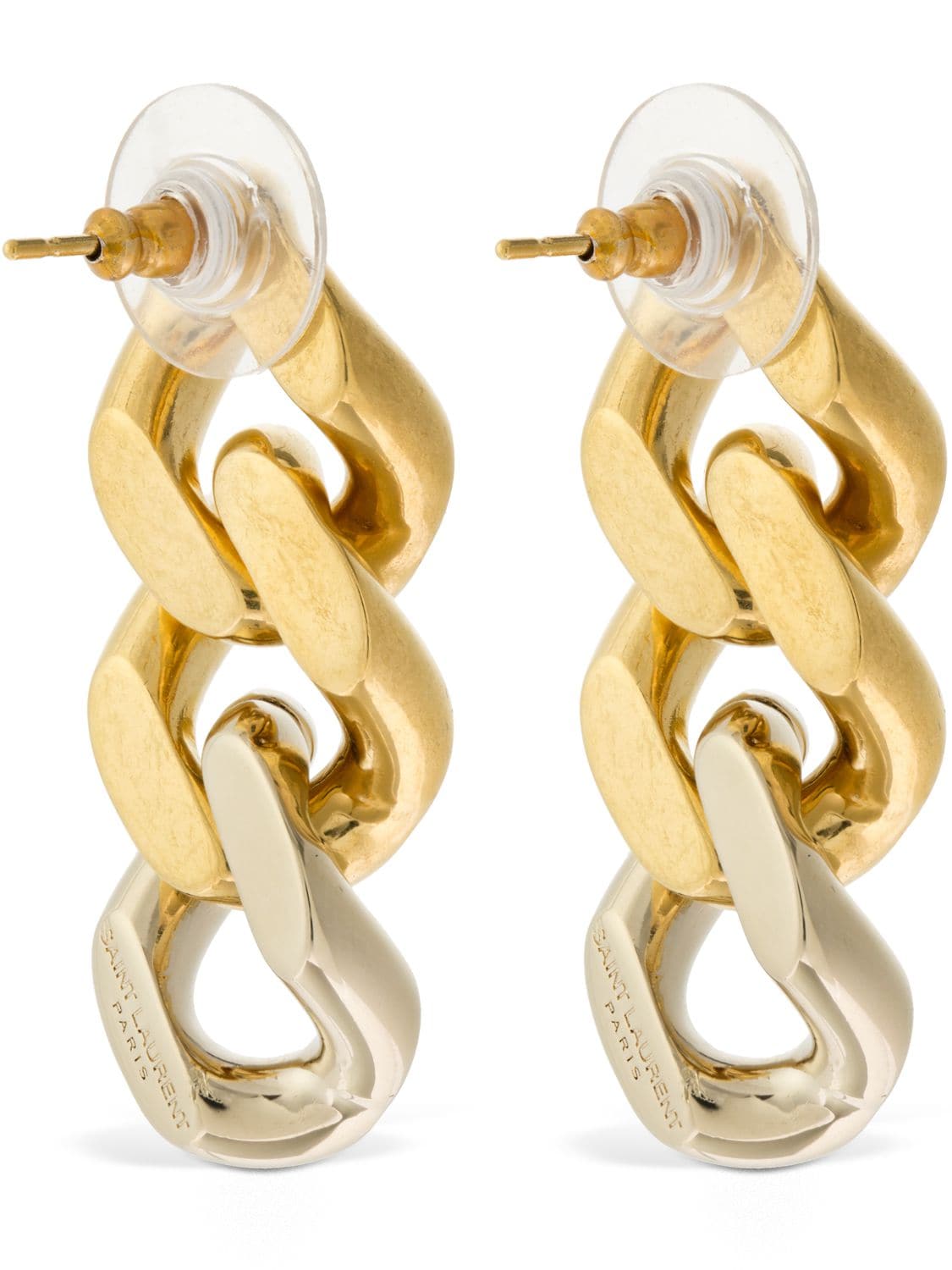 Shop Saint Laurent 3 Curb Chain Links Earrings In Gold,pink