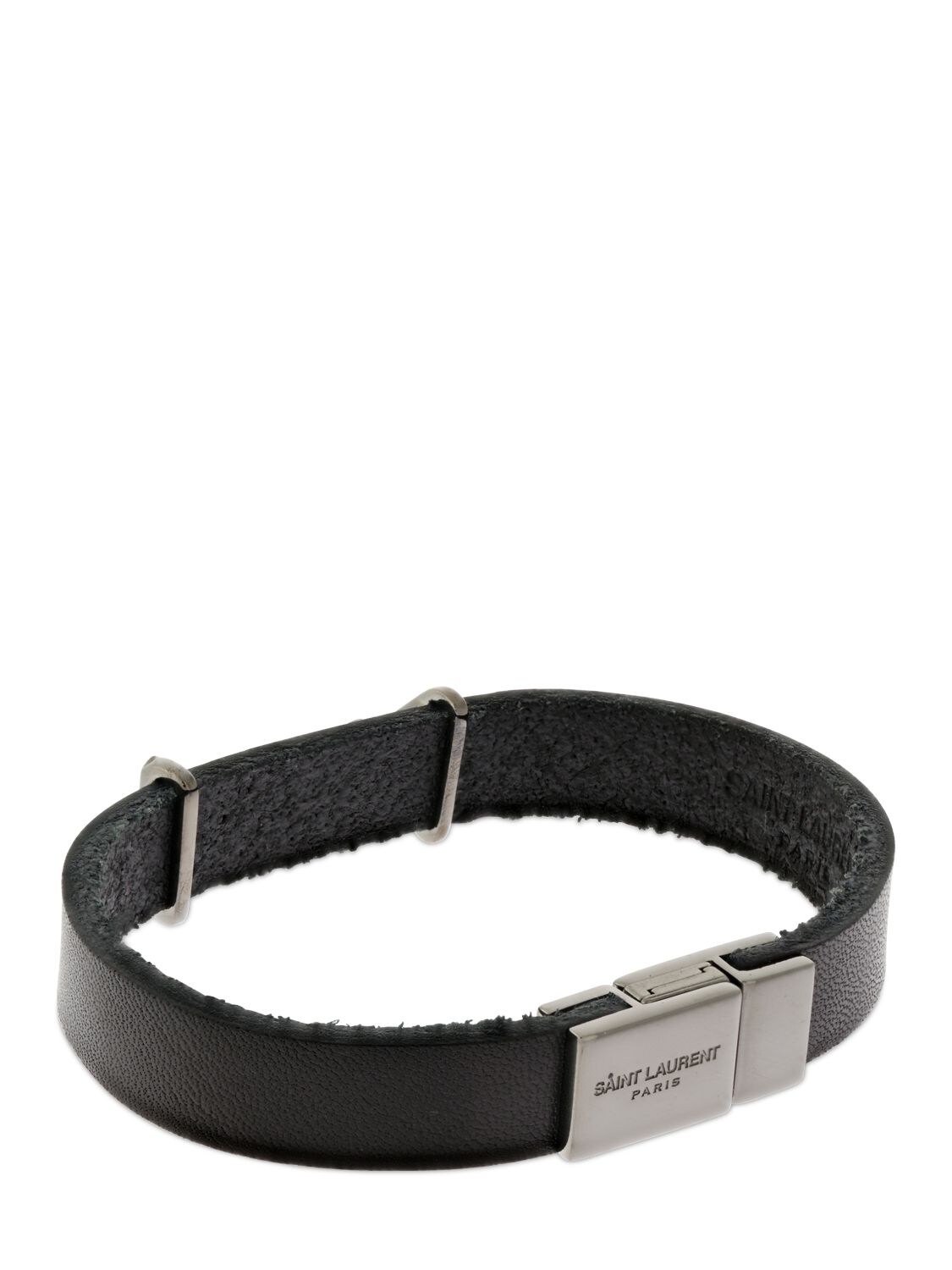 Shop Saint Laurent Ysl Opyum Leather Bracelet In Black