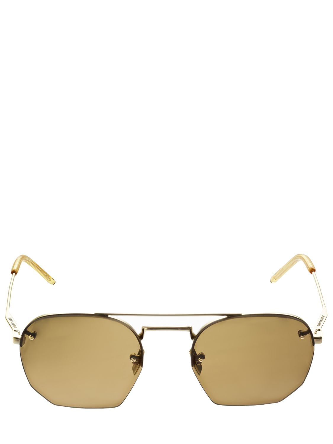 Saint Laurent Sl 422 Hexagonal Metal Sunglasses In Gold,brown