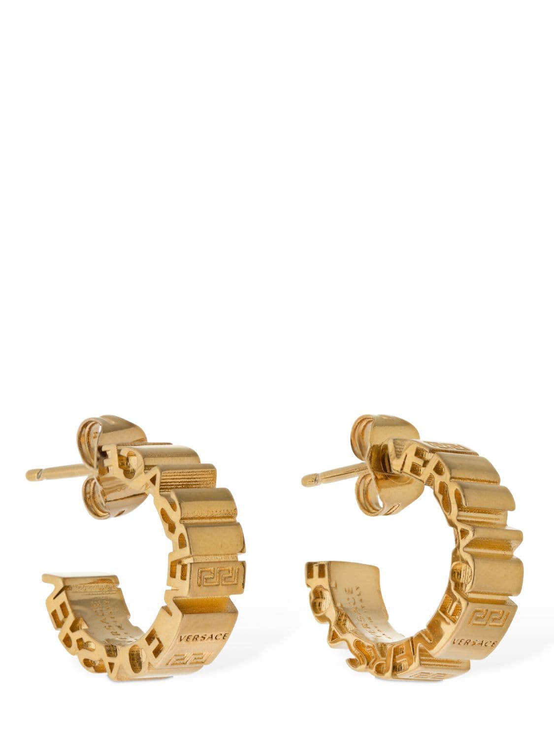 Versace - Logo lettering hoop earrings - | Luisaviaroma