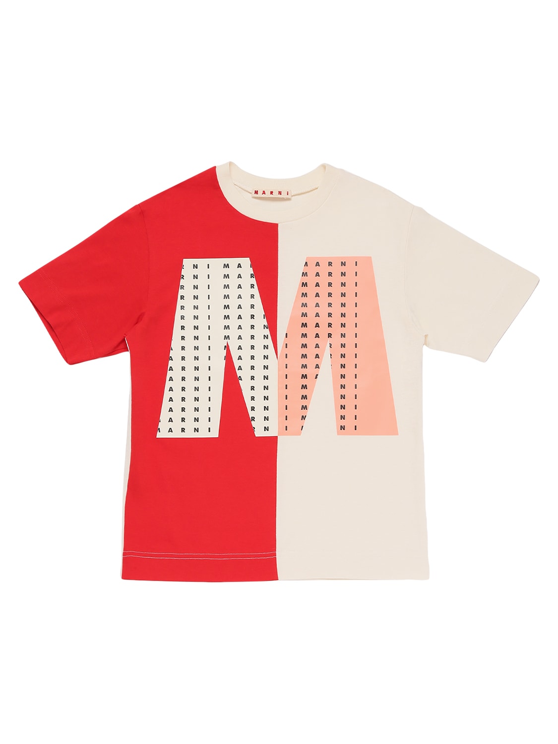 Marni Junior Kids' Printed Color Block Jersey T-shirt In White,red