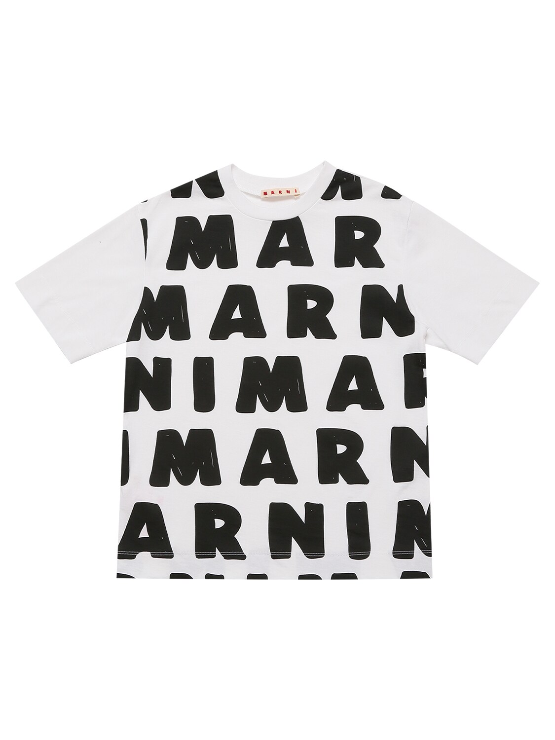Marni Junior Kids' All Over Logo Print Jersey T-shirt In White