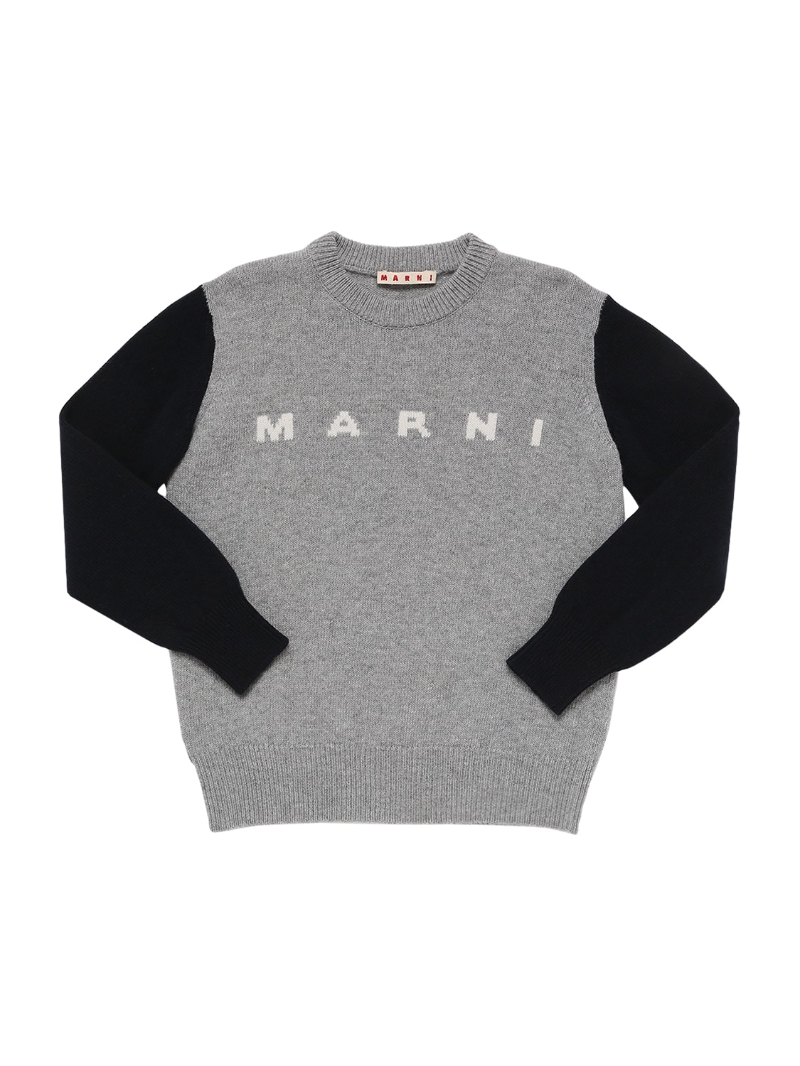 Marni Junior Kids' Logo Intarsia Wool & Nylon Knit Sweater In Grey,navy