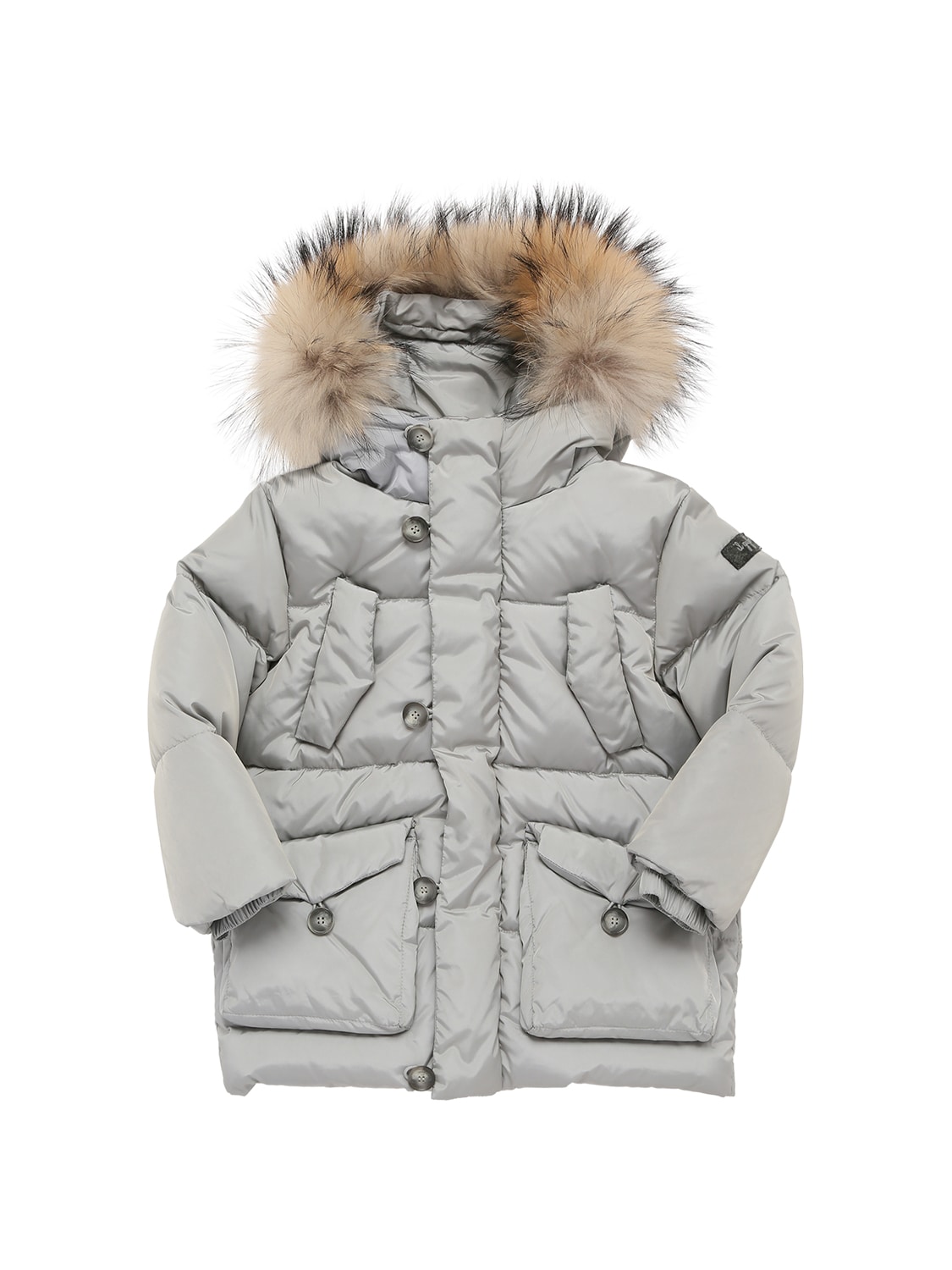 Il Gufo Kids' Nylon Down Jacket W/ Fur Trim In Grau