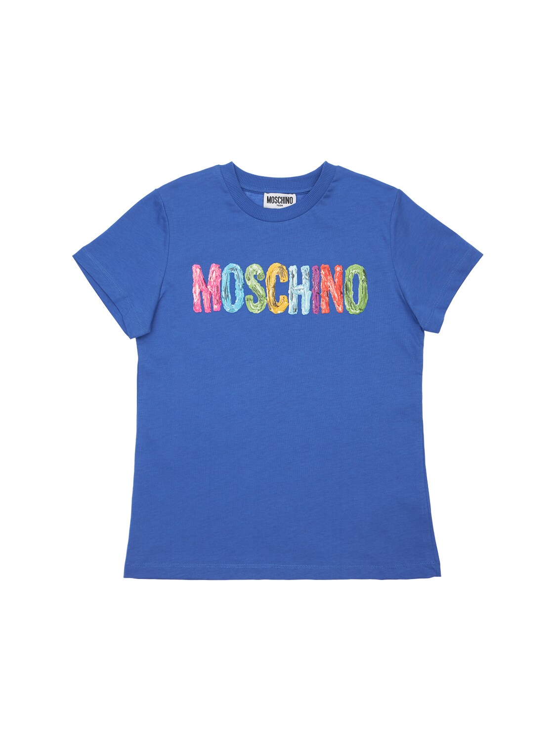 Moschino Kids' Logo Print Cotton Jersey T-shirt In Blue