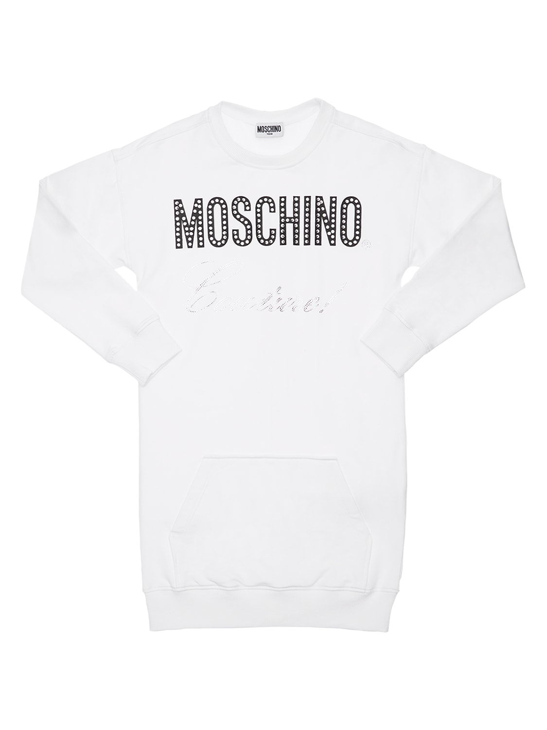 Moschino Kids' Embellished Logo Cotton Sweat Dress In White