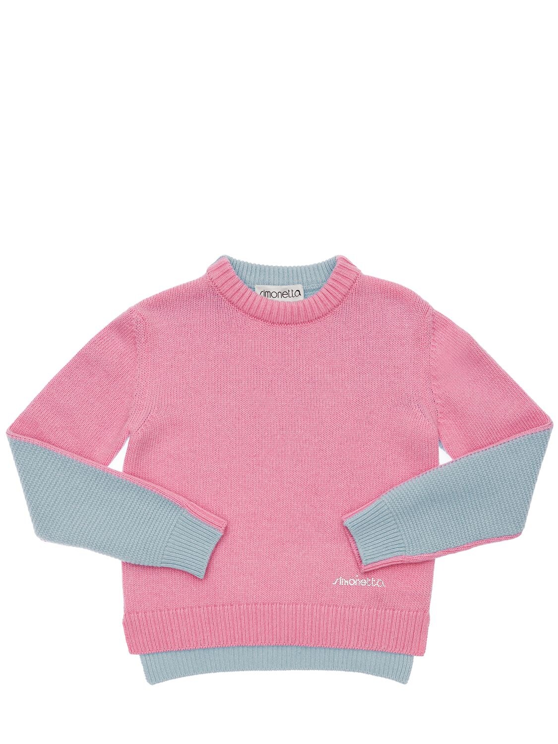 Simonetta Kids' Wool & Cashmere Knit Sweater In Pink,light Blue