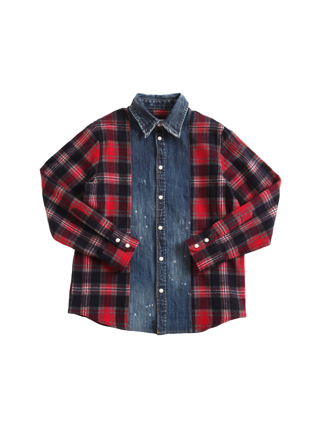 DSQUARED2 CHECK PRINT FLANNEL & DENIM SHIRT,74I91V005-RFE4NTG1