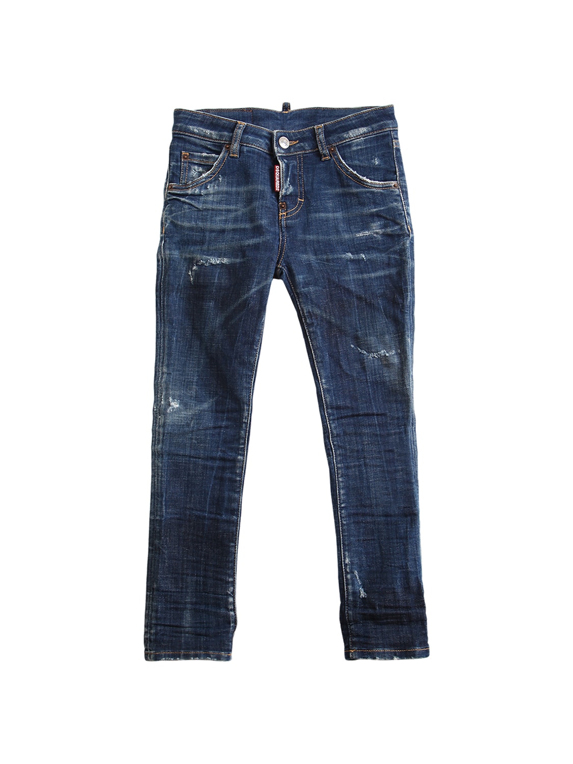 Distressed Stretch Cotton Denim Jeans