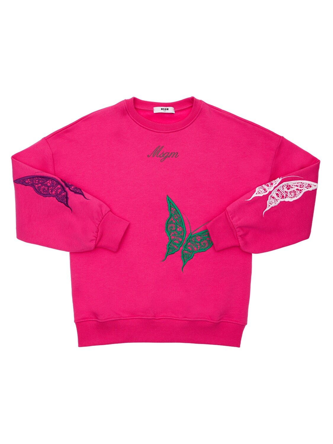 Msgm Kids' Embroidered Cotton Sweatshirt In Fuchsia