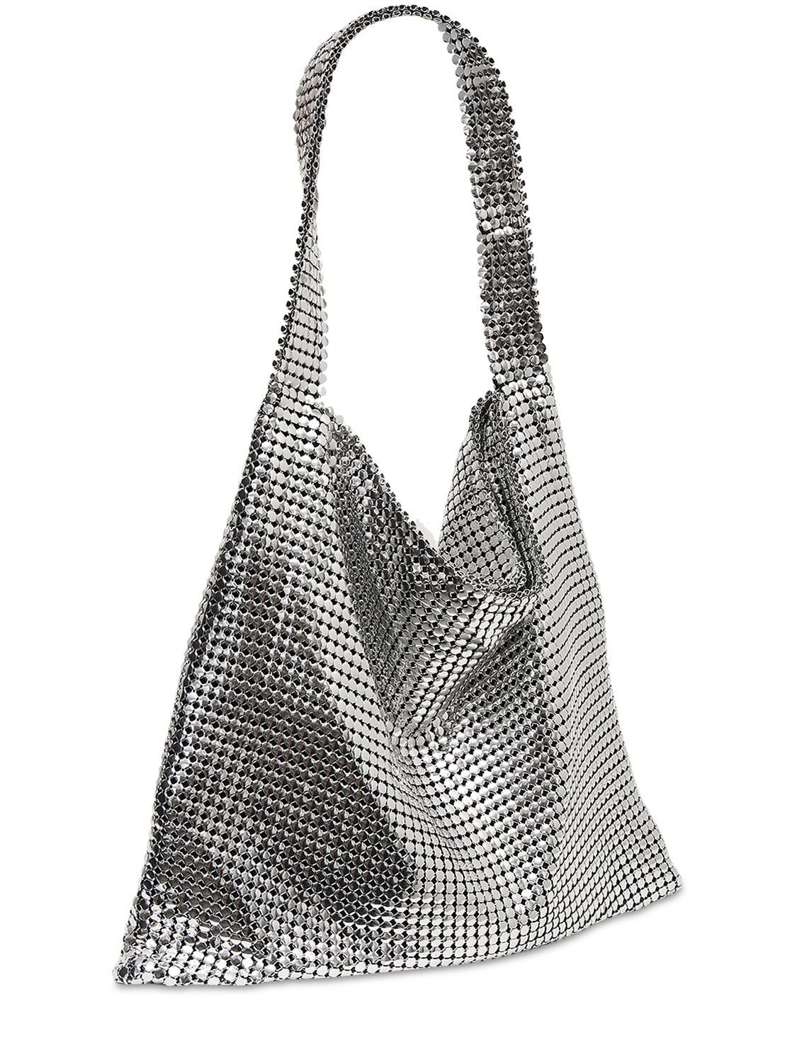 Shop Rabanne Medium Pixel Mesh Shoulder Bag In Silver