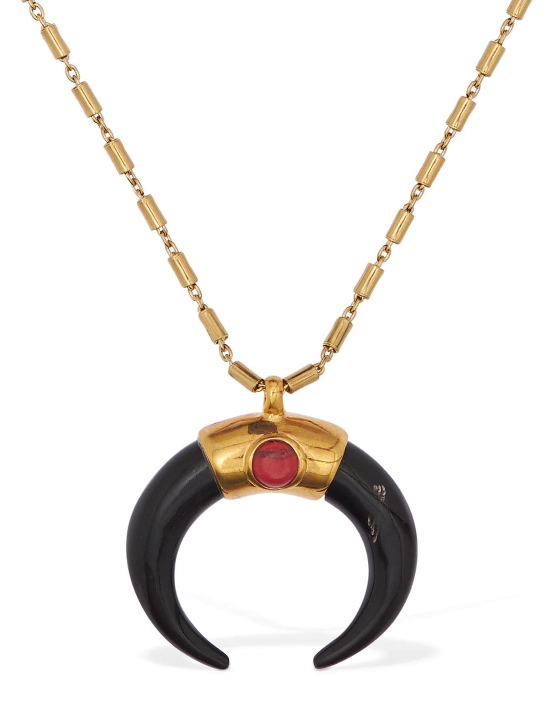 Isabel Marant Zanzibar Long Necklace W/ Horn & Stone In Black,red
