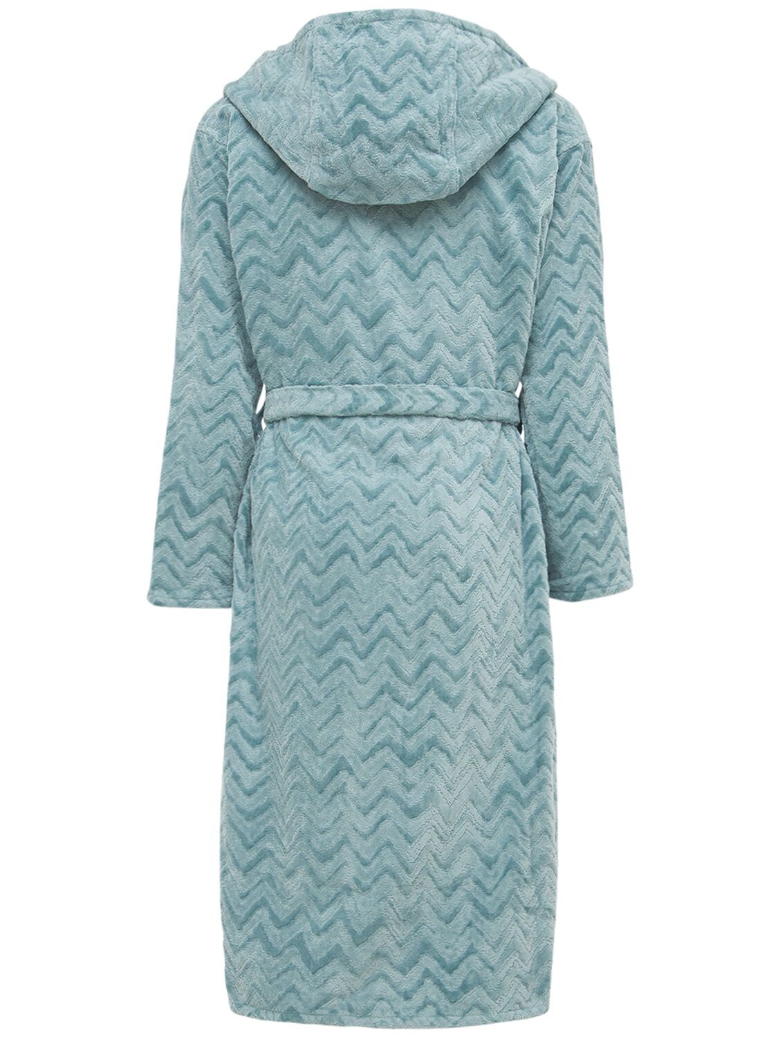 Shop Missoni Home Collection Rex Hooded Cotton Bathrobe In Blue