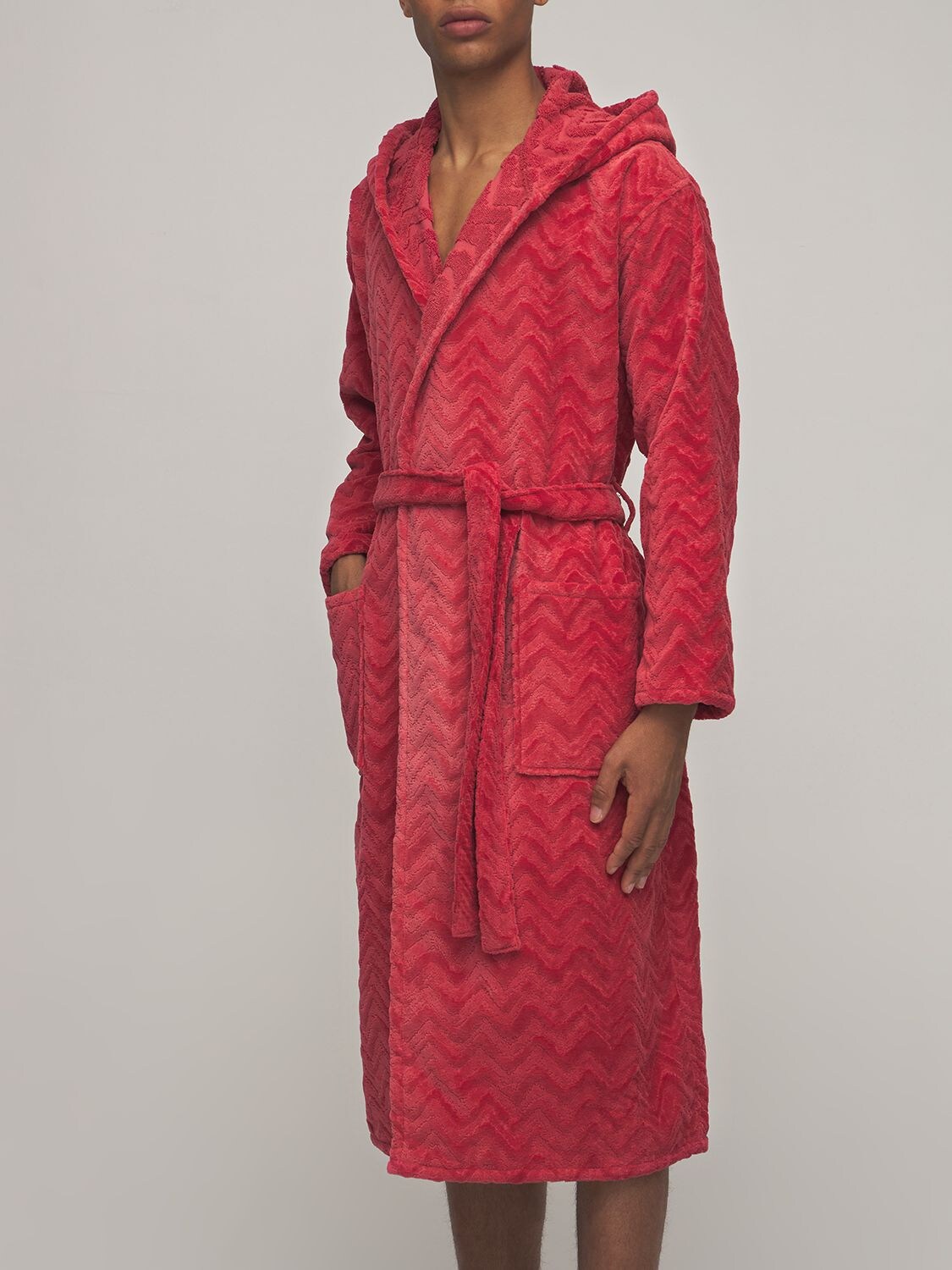 Shop Missoni Home Collection Rex Hooded Cotton Bathrobe In Red