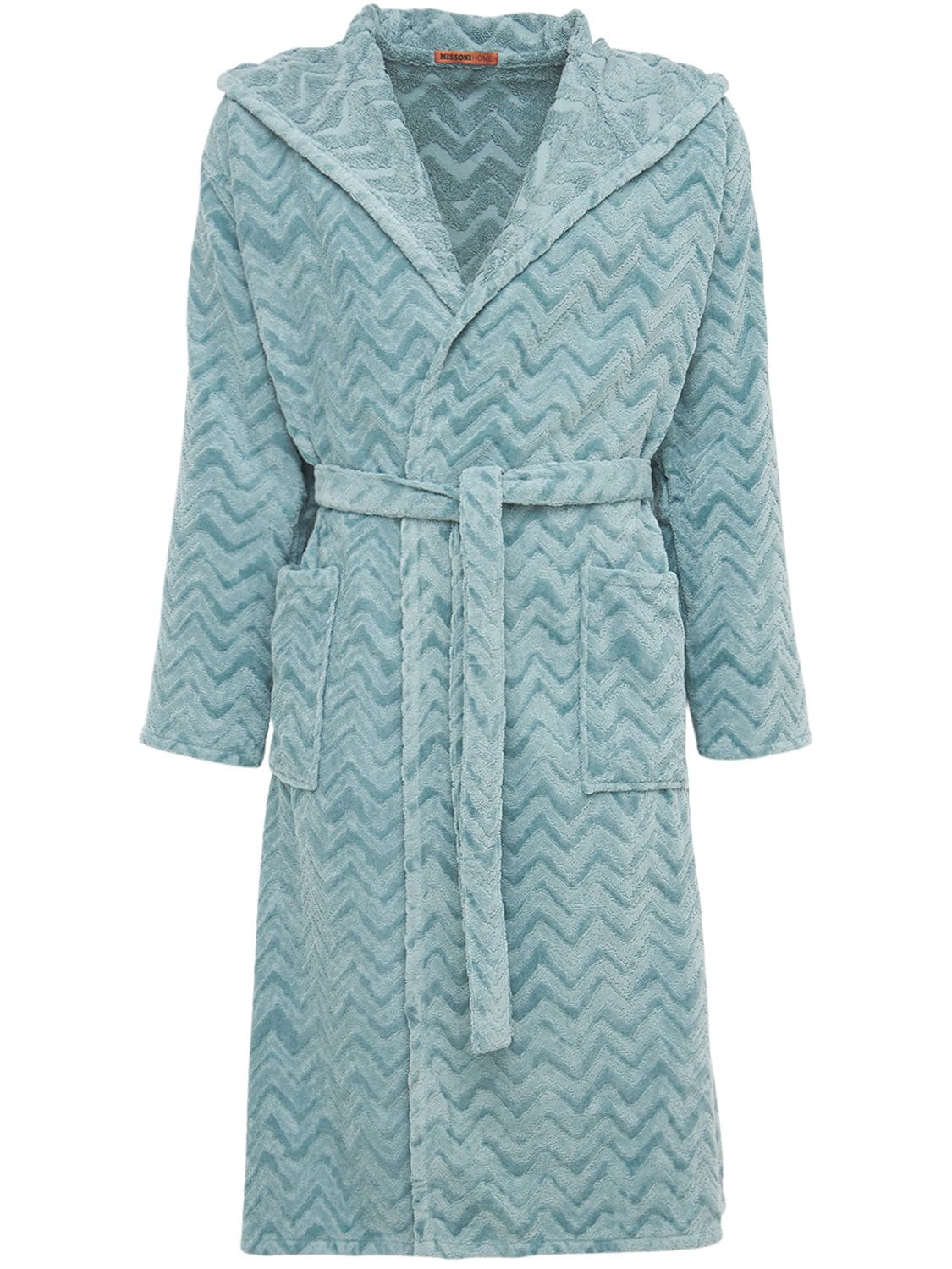 Missoni Home Collection Rex Hooded Cotton Bathrobe In Blue