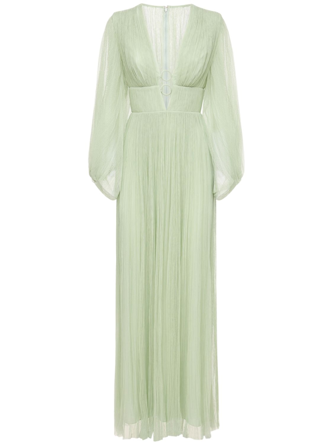 Maria Lucia Hohan V Neck Pleated Tulle Long Dress In Sage