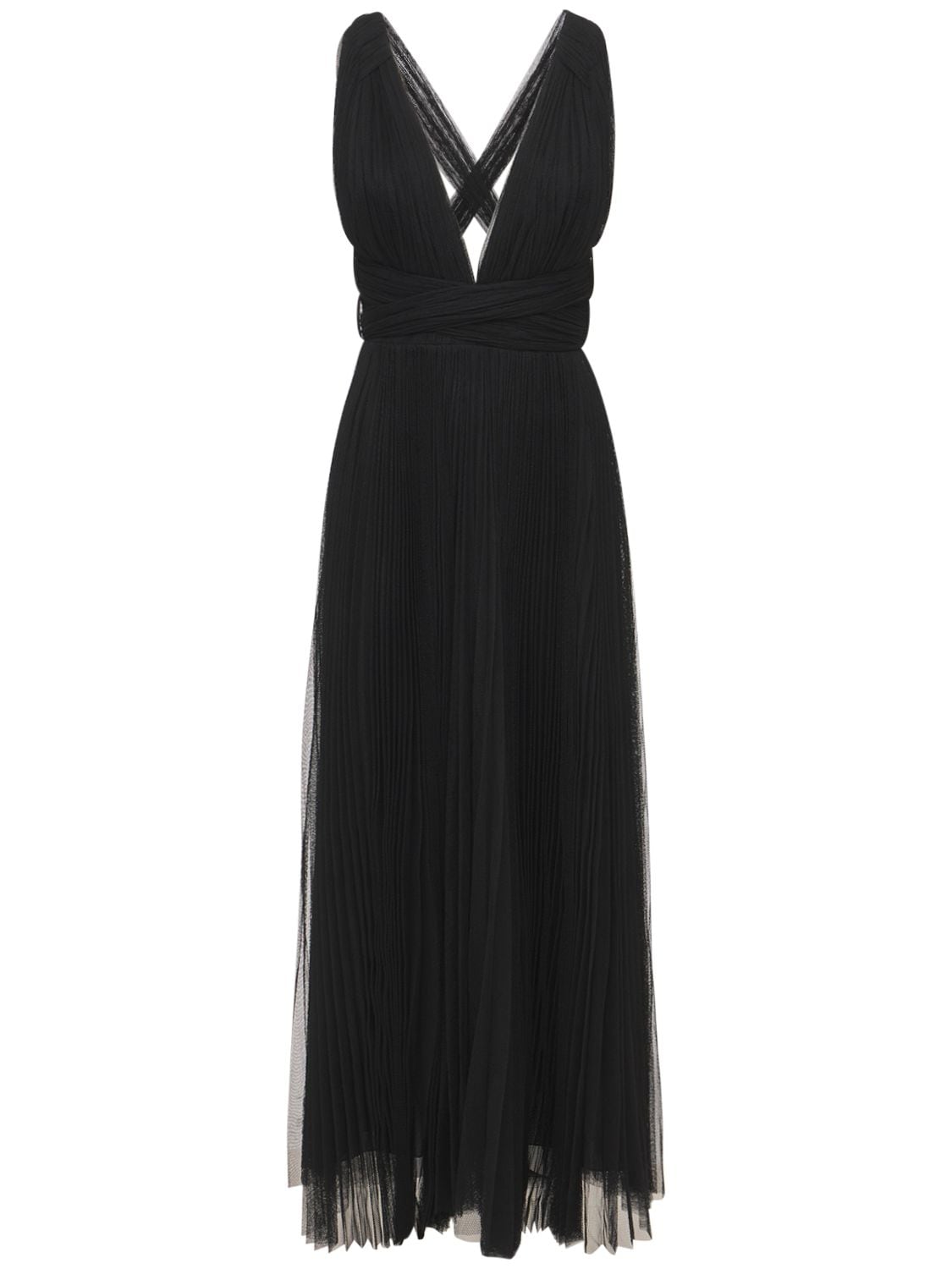 Maria Lucia Hohan Pleated Tulle Midi Dress W/ Low Back In 블랙