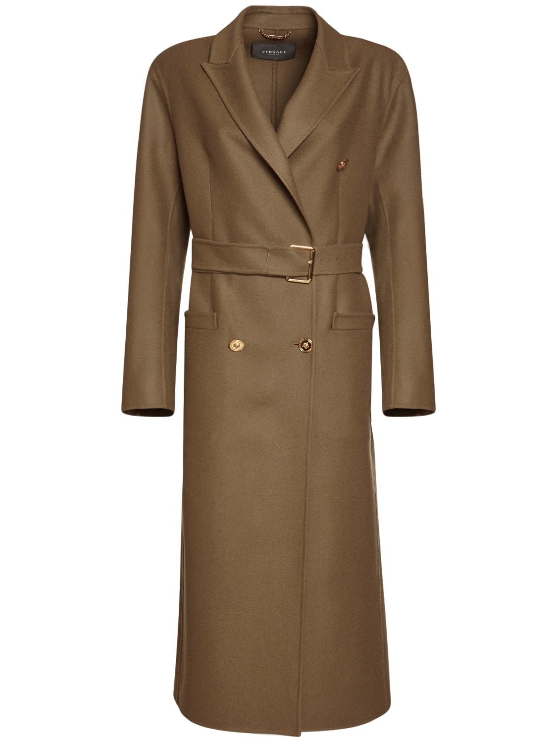 VERSACE BELTED WOOL DOUBLE BREASTED LONG COAT,74IA86036-QTE2MTG1