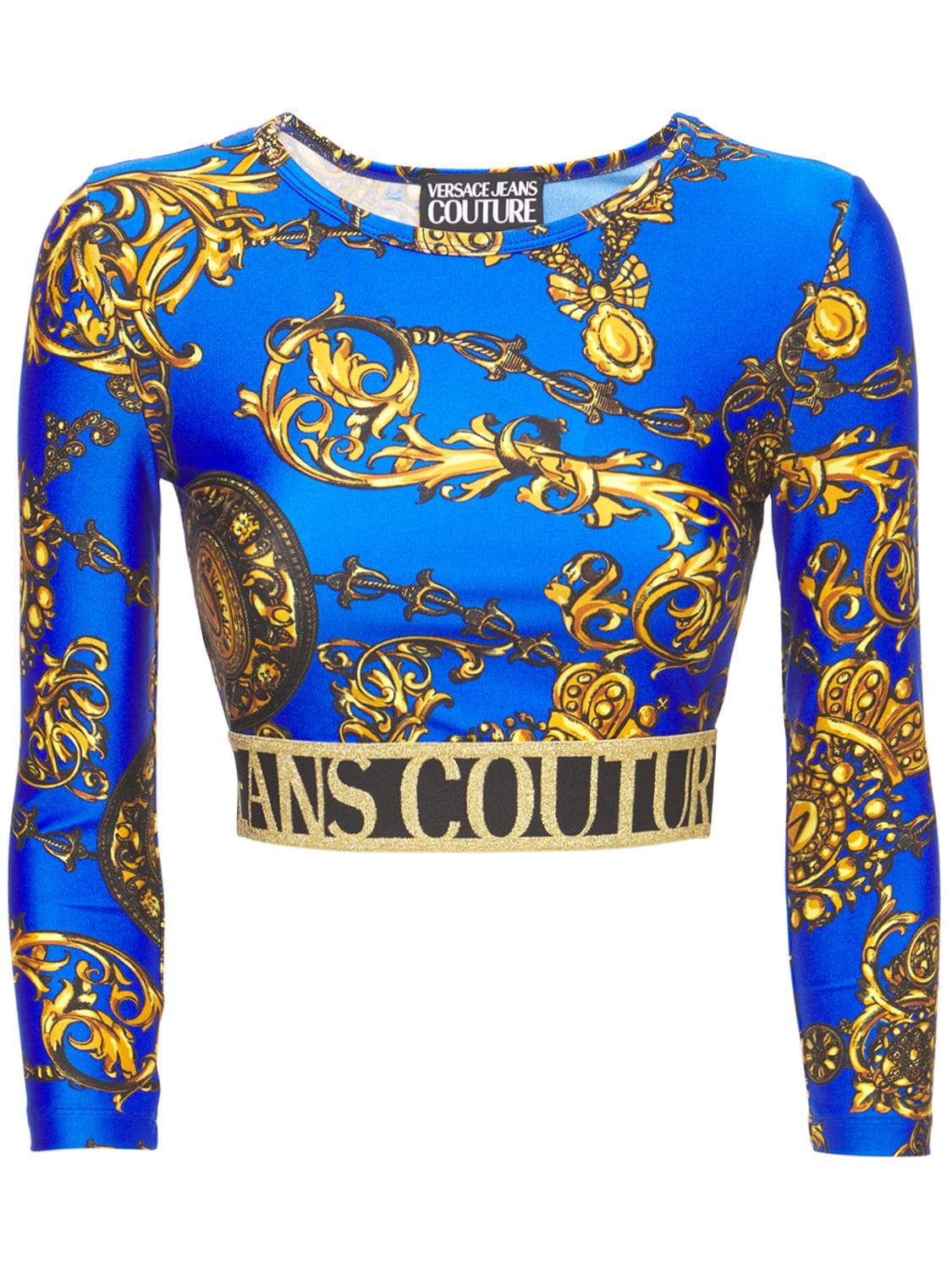 VERSACE JEANS COUTURE BAROQUE PRINT JERSEY CROPPED TOP,74IA88041-RZI00