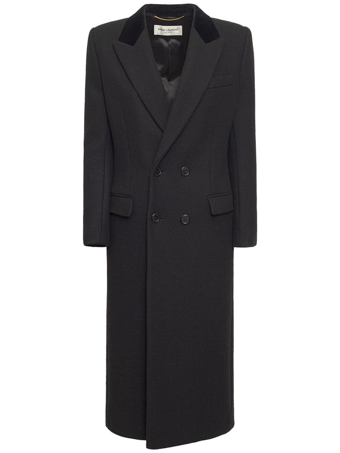 Saint Laurent Wool-blend Twill Chesterfield Coat In Noir