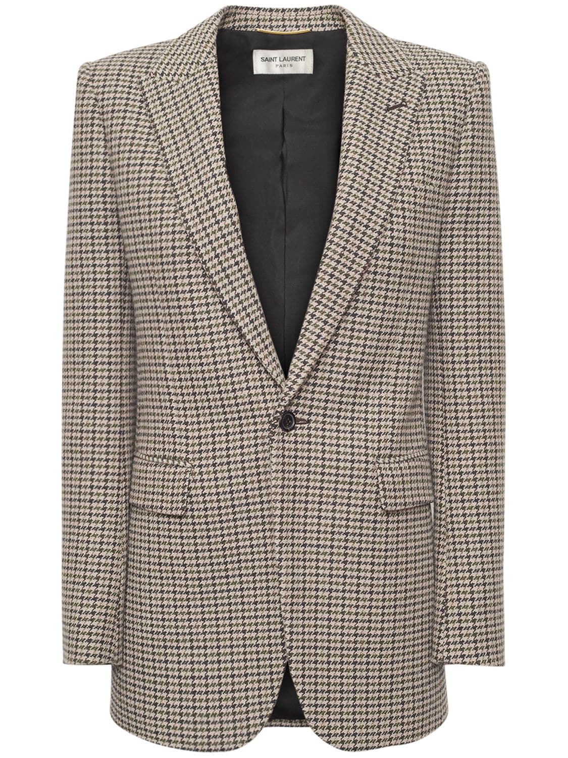 Saint Laurent Wool Blend Houndstooth Jacket In Beige Noir Camel | ModeSens