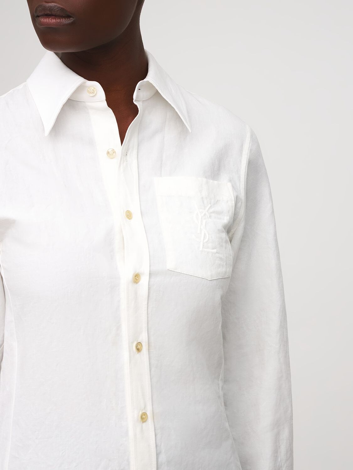 Shop Saint Laurent Classic Cotton & Linen Shirt In Craie