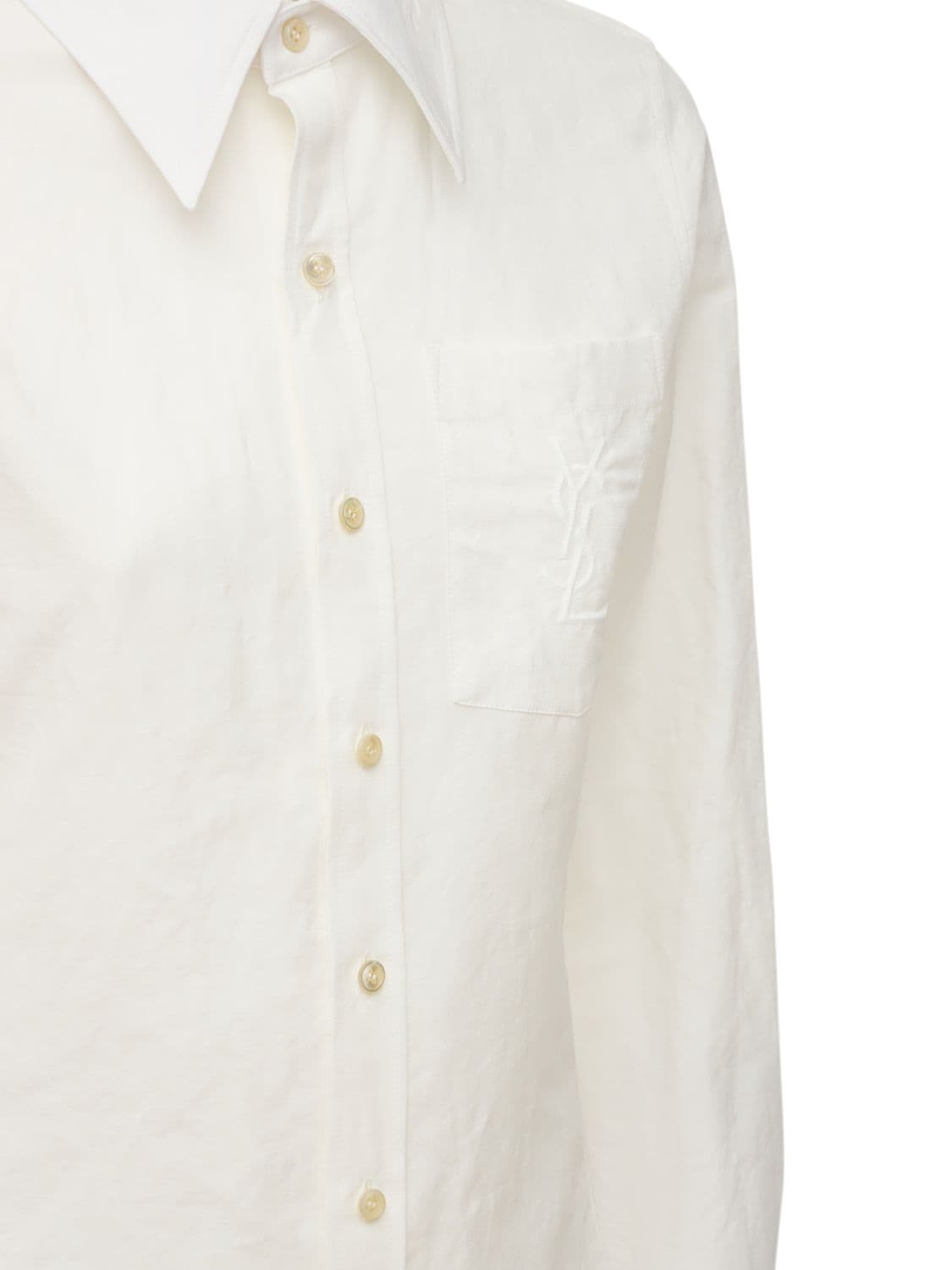 Shop Saint Laurent Classic Cotton & Linen Shirt In Craie