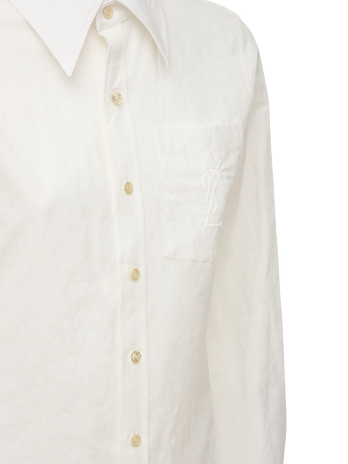 Shop Saint Laurent Classic Cotton & Linen Shirt In Craie