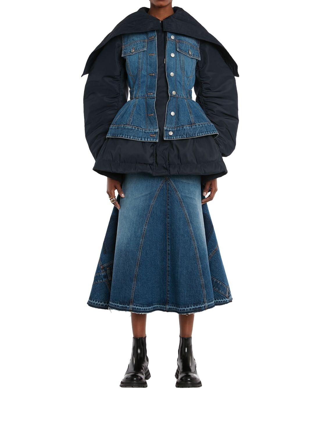 alexander mcqueen reversible denim puffer coat