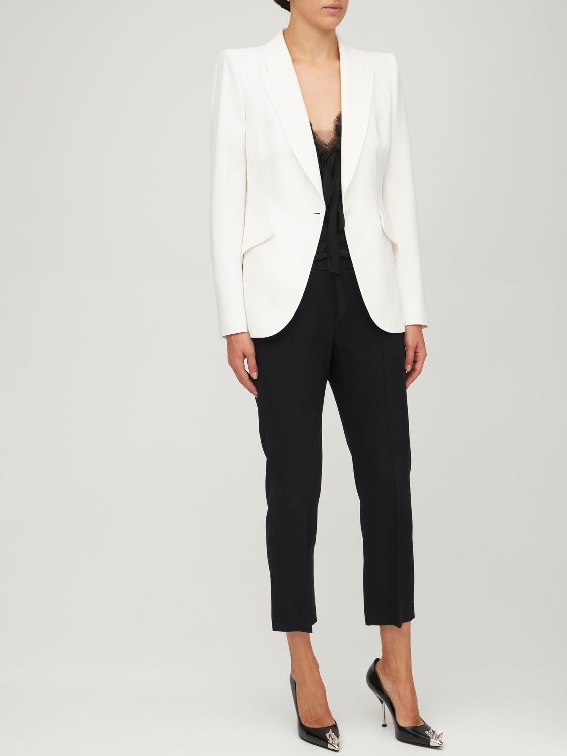 Shop Alexander Mcqueen Viscose Blend Crepe One Button Blazer In Light Ivor