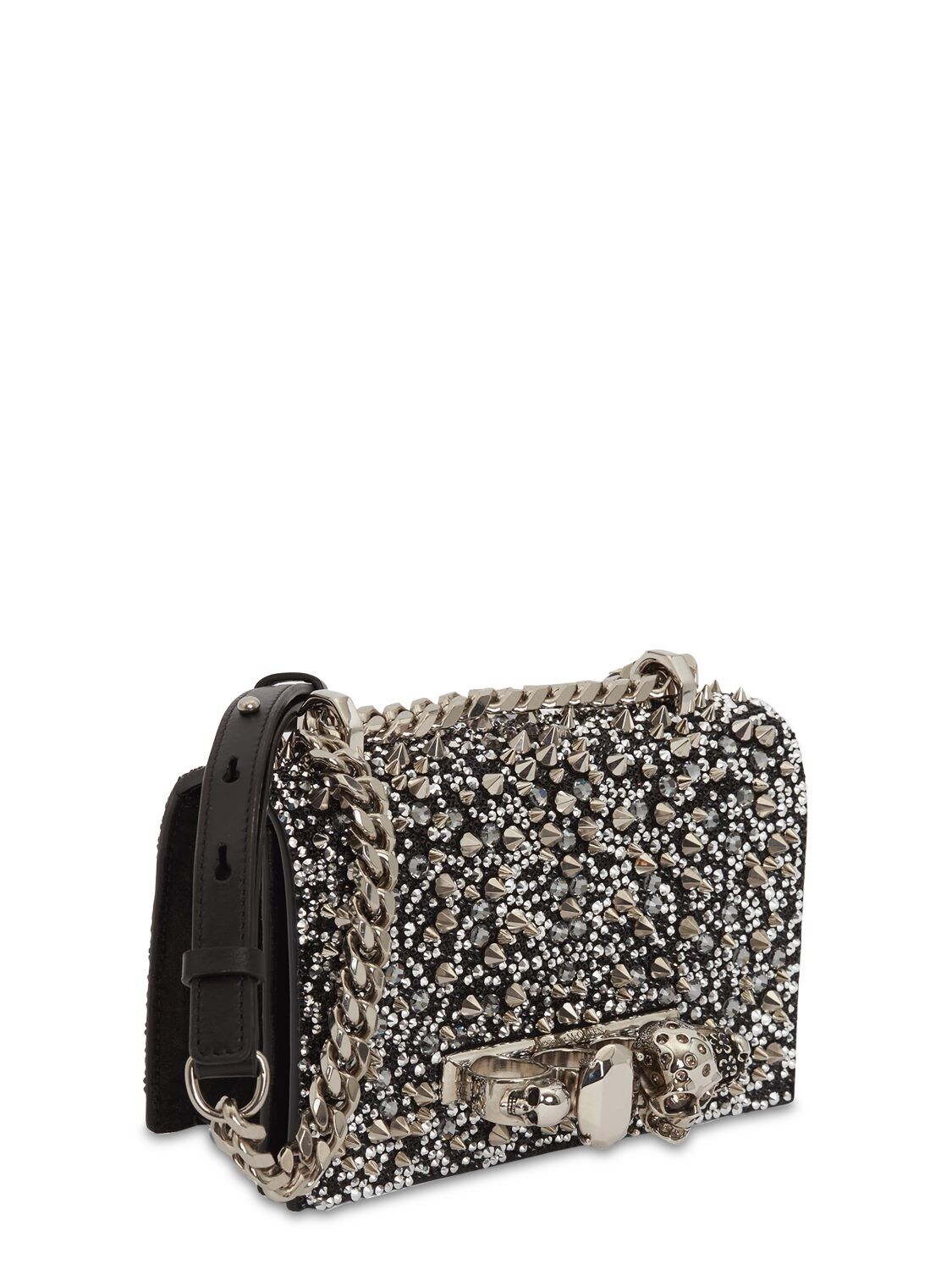 Shop Alexander Mcqueen Mini Jewelled Leather Shoulder Bag In Black