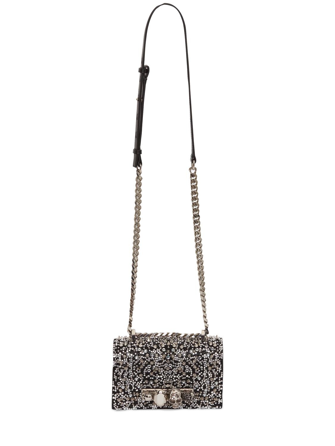 Shop Alexander Mcqueen Mini Jewelled Leather Shoulder Bag In Black